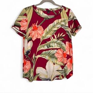 ANN TAYLOR- Women's red floral print shirt sleeve top- Size: S